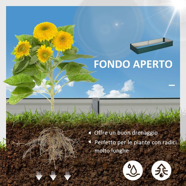 Outsunny Letto per Orto Rialzato in Metallo da Esterno, Portapiante da Giardino per Fiori ed Erbe Aromatiche, Verde|Aosom