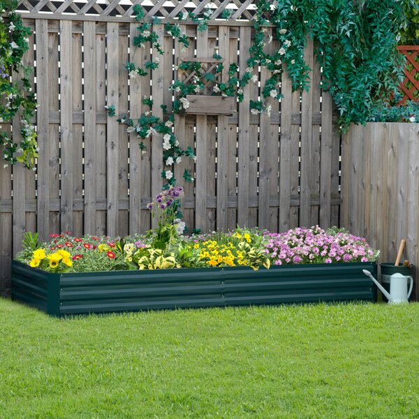 Outsunny Letto per Orto Rialzato in Metallo da Esterno, Portapiante da Giardino per Fiori ed Erbe Aromatiche, Verde|Aosom