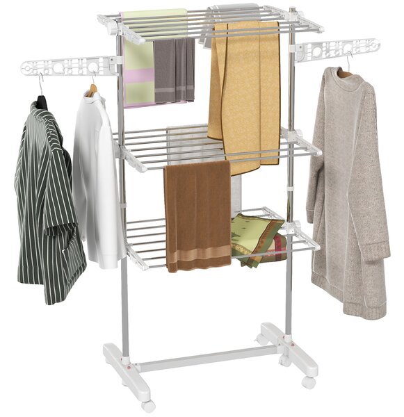 HomCom Stendino Premium 3 Piani Regolabile - Stendibiancheria di Lusso  in Acciaio Inox|Aosom