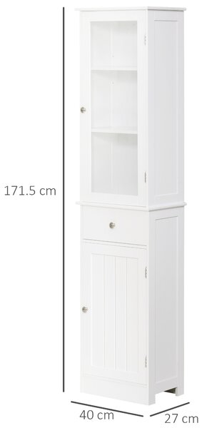 Kleankin Colonna Bagno Salvaspazio con 3 Ripiani Superiori, Cassetto e Armadietto, in MDF, 40x27x171.5cm, Bianco|Aosom