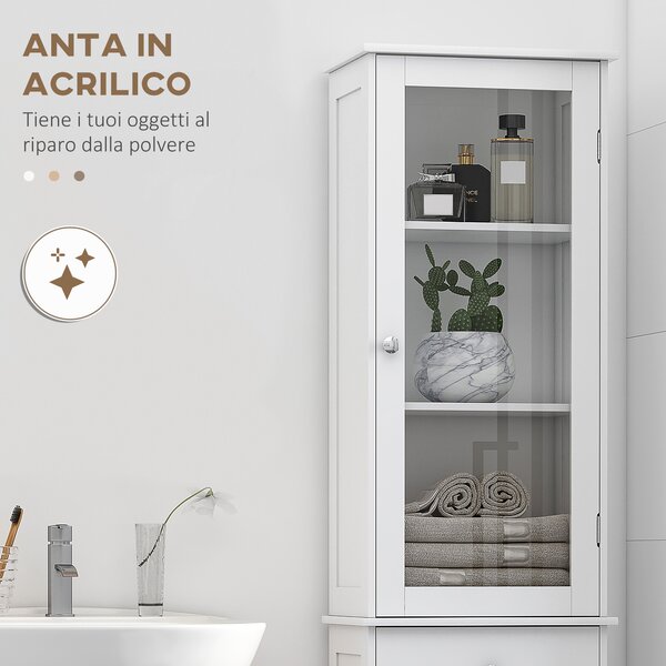 Kleankin Colonna Bagno Salvaspazio con 3 Ripiani Superiori, Cassetto e Armadietto, in MDF, 40x27x171.5cm, Bianco|Aosom