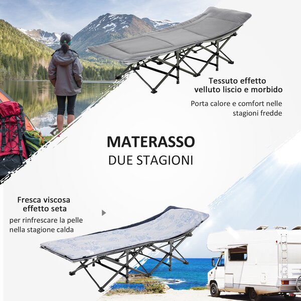 Outsunny Lettino da Campeggio Pieghevole e Imbottito con Tasca Portaoggetti, 188x64.5x53 cm, Grigio chiaro|Aosom