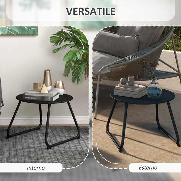 Outsunny Tavolino da Esterni Ø48x37 cm in Metallo Nero con Piedini Regolabili