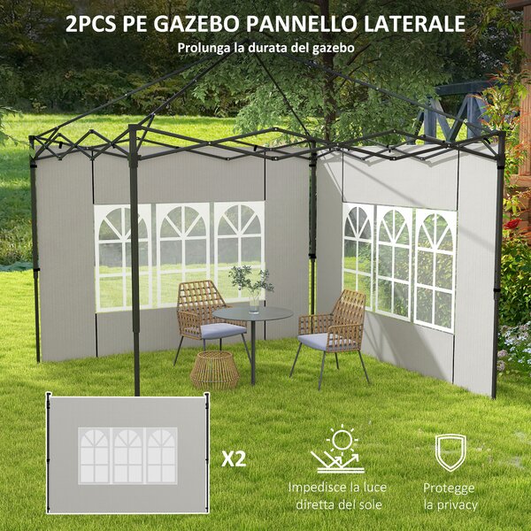 Outsunny Set 2 Pareti Laterali per Gazebo 3x3 m e 3x6m con Finestre, in PE e Plastica, 293x193 cm, Bianco|Aosom