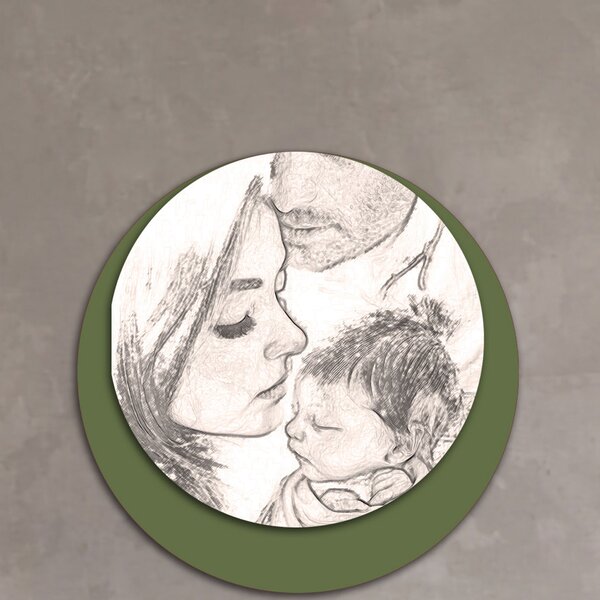 I Dettagli Capezzale rotondo dal design moderno in legno con stampa sacra famiglia Foyer Legno Verde Capezzali con Sacra Famiglia,Capezzali Moderni