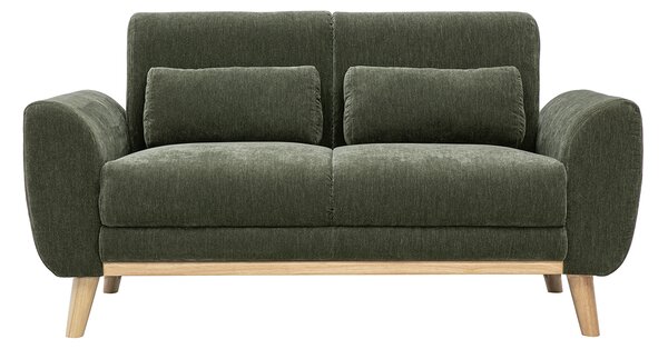 Divano a 2 posti in tessuto effetto velluto verde kaki e legno chiaro EKTOR
