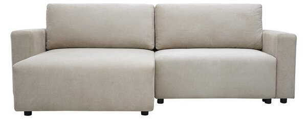 Divano angolare convertibile reversibile con contenitore 3-4 posti in tessuto ciniglia beige NESTO