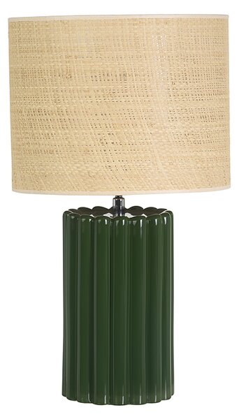 Lampada da tavolo in ceramica smaltata verde scuro e paralume in rattan H50 cm CANELLA