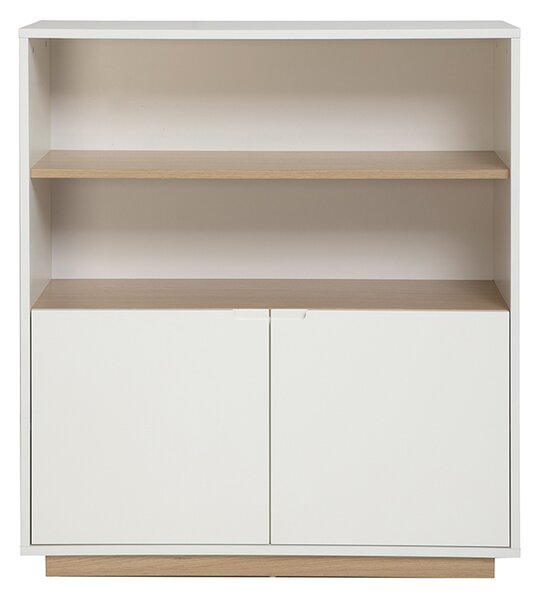 Credenza scandinava bianca con finitura legno chiaro 2 ante L100 cm LEANA