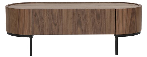 Tavolino basso design legno scuro noce e metallo nero con contenitore L120 cm SKYE