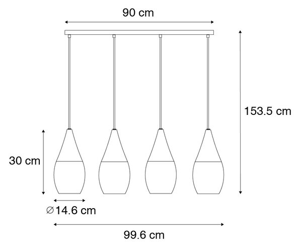 Lampada a sospensione moderna nera con vetro opalino a 4 luci - Drop