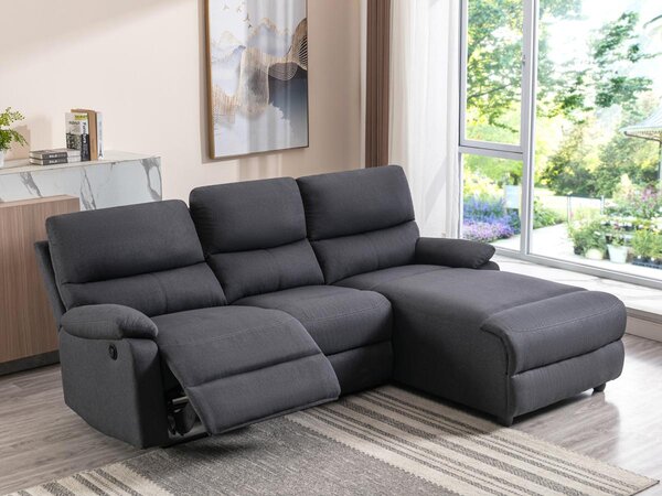 Divano angolare relax elettrico in Tessuto Antracite - Angolo a destra - LUNANO