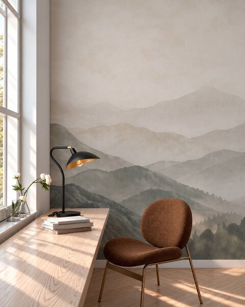 Carta da parati Creste montuose a strati avvolte da una leggera nebbia, Carta da parati Natura, w05925v2 : Uwalls.it