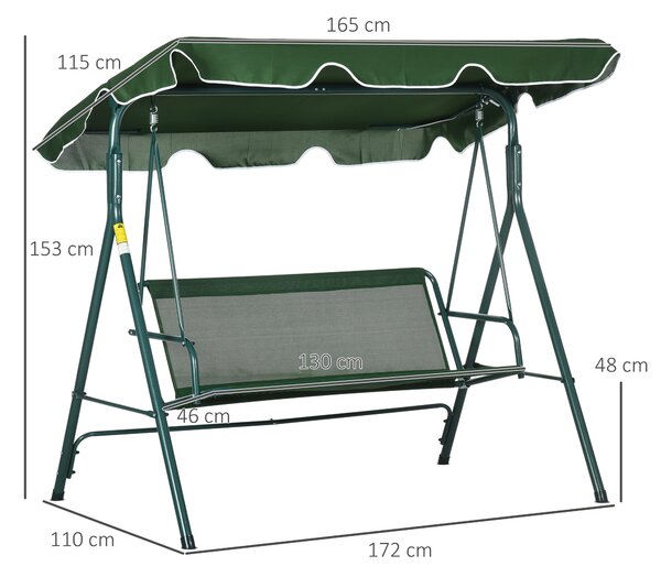 Outsunny Dondolo da Giardino 3 Posti in Acciaio e Teslin con Tetto Parasole, 172x110x153 cm, Bianco e Verde|Aosom