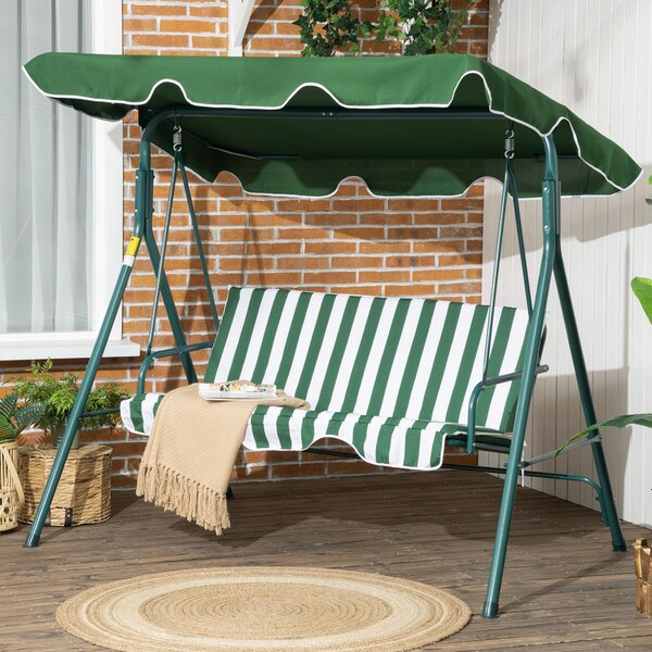 Outsunny Dondolo da Giardino 3 Posti in Acciaio e Teslin con Tetto Parasole, 172x110x153 cm, Bianco e Verde|Aosom