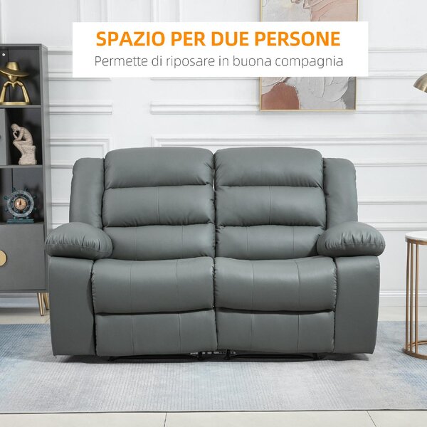 DecHome Divano Relax 2 Posti Moderno Schienale Reclinabile Poggiapiedi estraibile Meccanismo manuale in Ecopelle Dimensioni 168x93x102 cm colore Gr