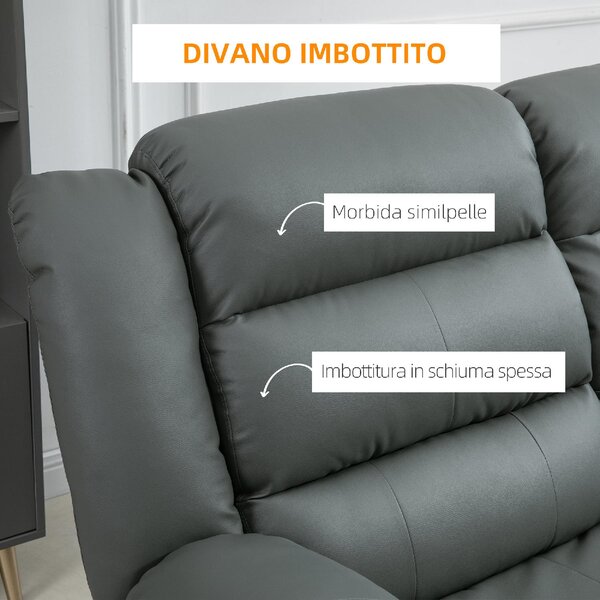 DecHome Divano Relax 2 Posti Moderno Schienale Reclinabile Poggiapiedi estraibile Meccanismo manuale in Ecopelle Dimensioni 168x93x102 cm colore Gr