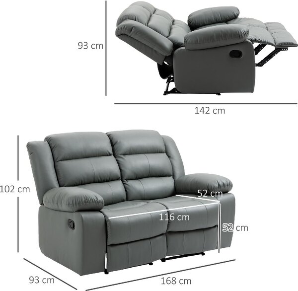 DecHome Divano Relax 2 Posti Moderno Schienale Reclinabile Poggiapiedi estraibile Meccanismo manuale in Ecopelle Dimensioni 168x93x102 cm colore Gr