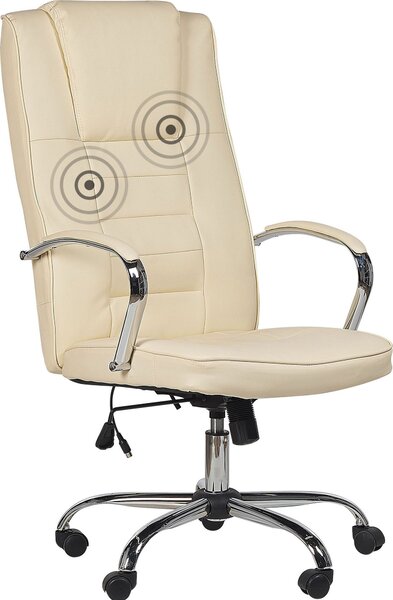 BELIANI Sedia da ufficio massaggiante beige in ecopelle riscaldata 4 modalità 360 girevole sedia da scrivania casa