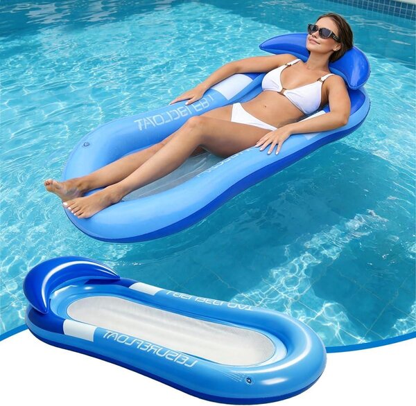 Materassino gonfiabile per piscina con poggiatesta, 160 x 90 cm, amaca galleggiante per adulti e bambini