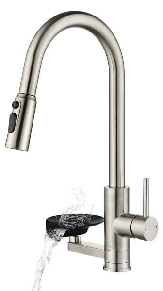 Miscelatore da cucina con soffione lucido, doccetta estraibile, rotazione a 360°, realizzato in acciaio inossidabile 304, ideale per la cucina