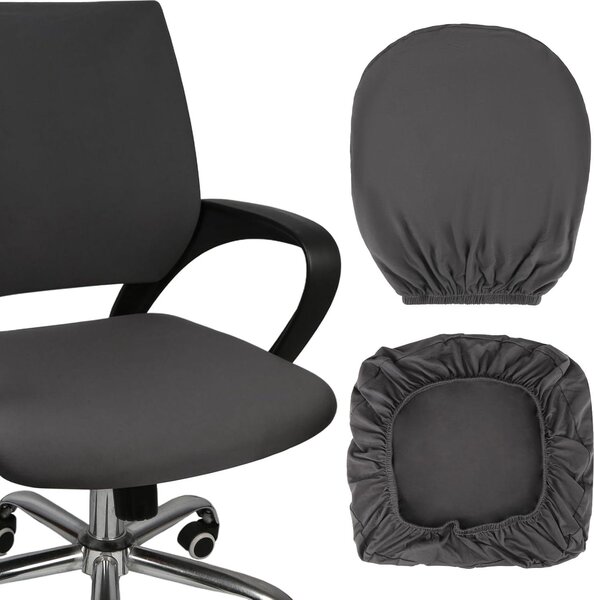 Sedia da ufficio con rivestimento grigio scuro, lavabile, in poliestere, altezza schienale regolabile da 38 a 48 cm, coprisedia per ufficio