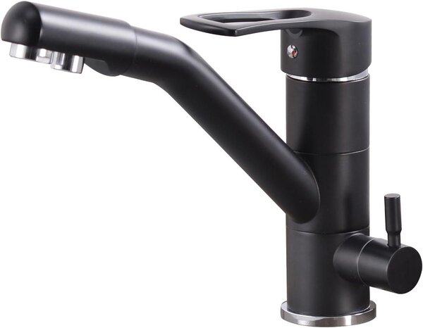 Rubinetto da cucina a 3 vie, girevole a 360°, con erogatore flessibile, attacco G3/8 pollici, colore nero, adatto per filtri dell'acqua