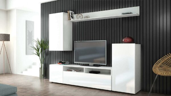 DecHome Parete Attrezzata Moderna Mobile TV + Mobile a Parete Dimensioni 207x34x170 cm colore Bianco - Bucarest