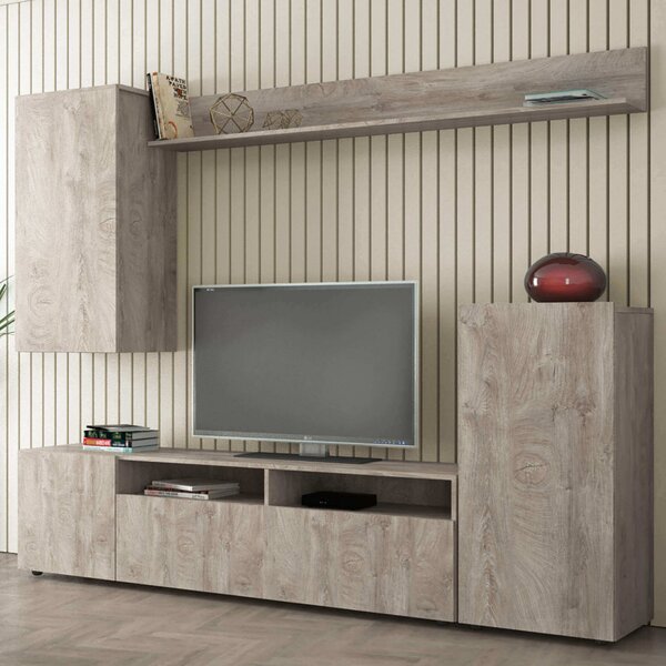 DecHome Parete Attrezzata Moderna Mobile TV + Mobile a Parete Dimensioni 207x34x170 cm colore Rovere - Bucarest