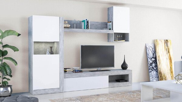 DecHome Parete Attrezzata Moderna Mobile TV + Mobile a Parete Dimensioni 255x40x200 cm colore Grigio - Sereno