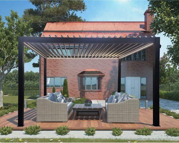VivaGarden Pergola Bioclimatica da Esterno in Alluminio Copertura a Lamelle 3x4 mt Motorizzata con Led colore Grigio Scuro