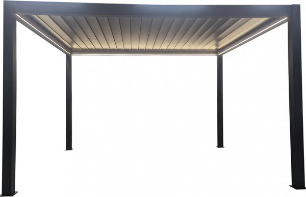 VivaGarden Pergola Bioclimatica da Esterno in Alluminio Copertura a Lamelle 3x4 mt Motorizzata con Led colore Grigio Scuro