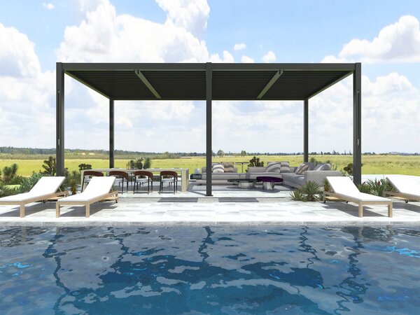 VivaGarden Pergola Bioclimatica da Esterno in Alluminio Copertura a Lamelle Orientabili 6x3 mt colore Grigio