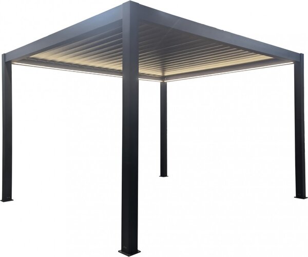 VivaGarden Pergola Bioclimatica da Esterno in Alluminio Copertura a Lamelle 3x4 mt Motorizzata con Led colore Grigio Scuro
