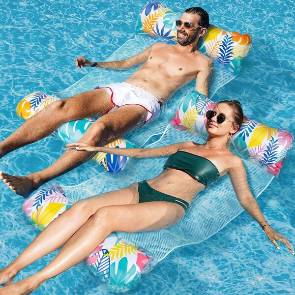 Materassino gonfiabile XL multifunzione 4-in-1, amaca galleggiante, confezione da 2, ideale per giardino e piscina