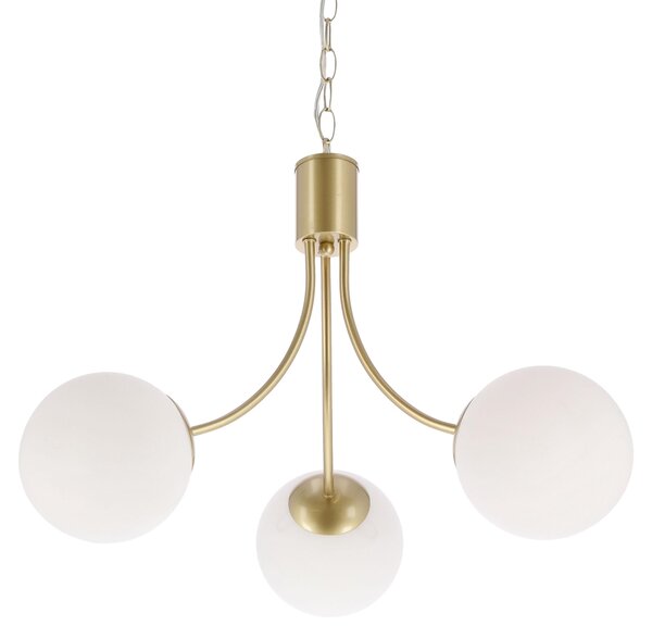 Lampada a sospensione con sfere bianche Dani, ottone e bianco, 3xE14x40W, metallo, dimensioni: 115x48x48 cm, IP20, Candellux