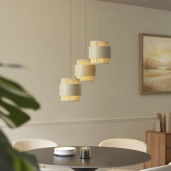Lampada a sospensione moderna beige con corda a 3 luci - Kora