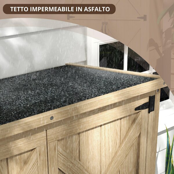 Outsunny Armadio con 2 ripiani laterali e 2 porte per attrezzi, casetta rimessa da giardino, 90L x 54,5P x 161/168,5H cm, Naturale | Aosom Italy