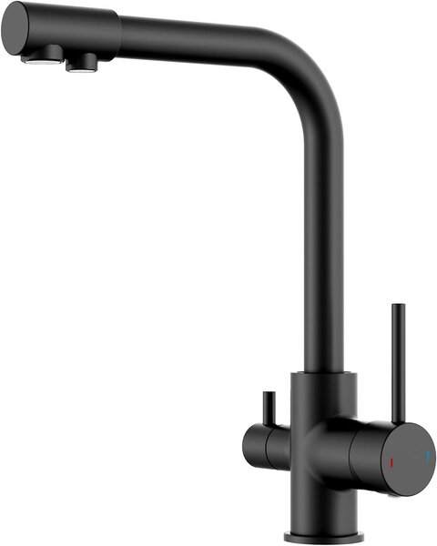 Rubinetto da cucina a tre vie, ad alta pressione, con erogatore per acqua potabile, girevole a 360°, colore nero, per la cucina