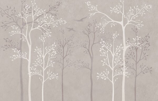 Carta da parati Carta da parati con alberi e uccelli, Carta da parati Natura, Carta da parati popolare, t00775 - Tapeko.it