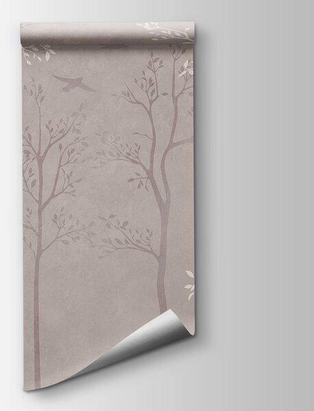 Carta da parati Carta da parati con alberi e uccelli, Carta da parati Natura, Carta da parati popolare, t00775 - Tapeko.it