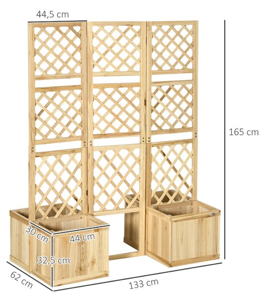 Outsunny Paravento pieghevole a 3 ante per Giardino con 4 fioriere, in Legno Massello, 133 x 62 x 165 cm, Colore Naturale | Aosom Italy