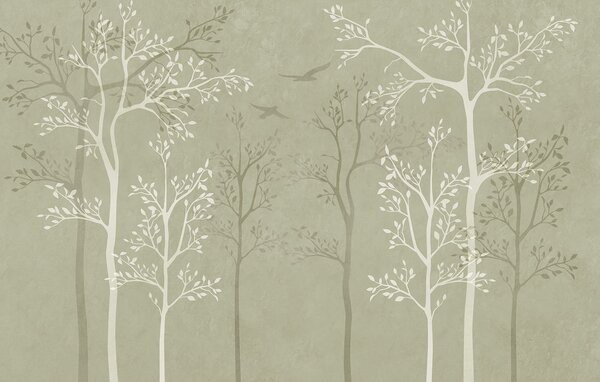 Carta da parati Carta da parati con alberi e uccelli, Carta da parati Natura, Carta da parati popolare, t00775v1 - Tapeko.it