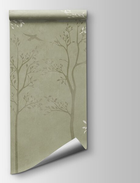 Carta da parati Carta da parati con alberi e uccelli, Carta da parati Natura, Carta da parati popolare, t00775v1 - Tapeko.it