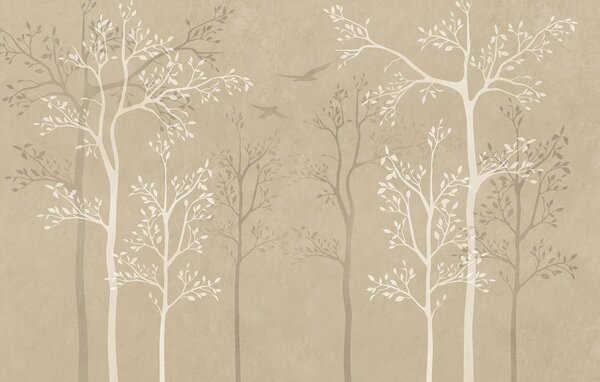Carta da parati Carta da parati con alberi e uccelli, Carta da parati Natura, Carta da parati popolare, t00775v2 - Tapeko.it