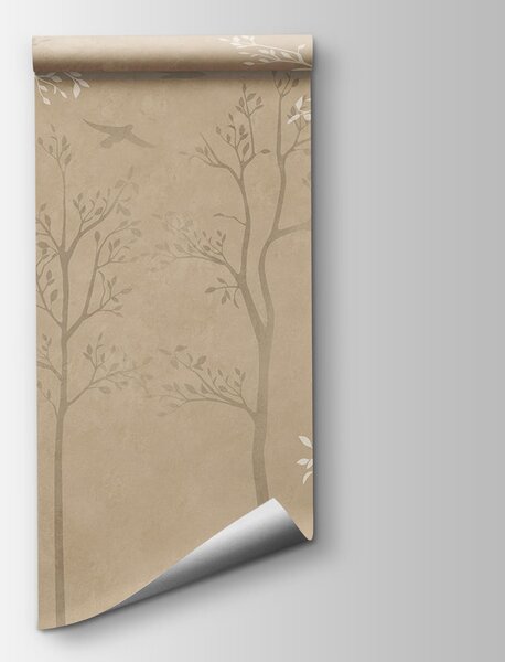 Carta da parati Carta da parati con alberi e uccelli, Carta da parati Natura, Carta da parati popolare, t00775v2 - Tapeko.it