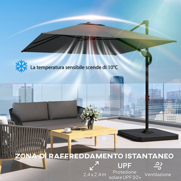 Outsunny Ombrellone da Giardino Ombrellone da Esterno Decentrato 2.4x2.4m Grigio | Aosom Italy
