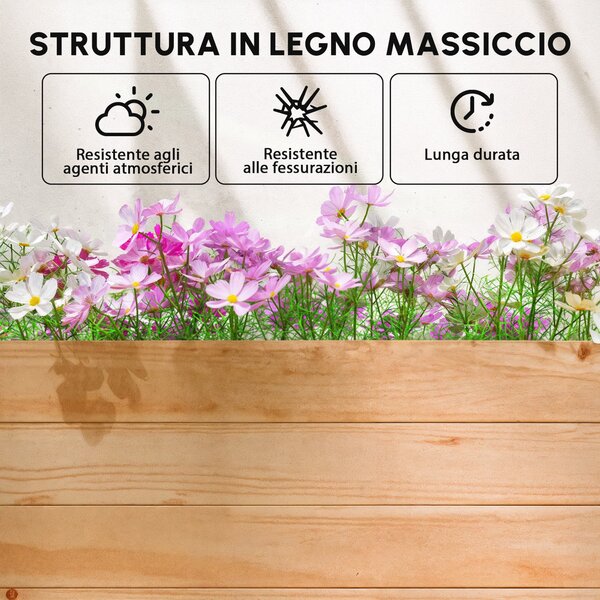 Outsunny Fioriera rialzata con traliccio laterale e superiore, vaso da fiori fori di drenaggio, 200x44x113,5cm, legno naturale | Aosom Italy