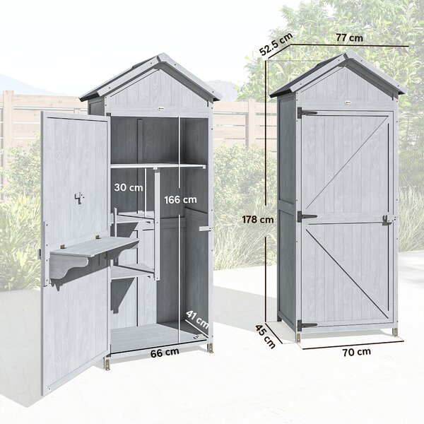 Outsunny Casetta In Legno, 77x52.5x178cm, Armadio con Banco Lavoro Ribaltabile | Aosom Italy