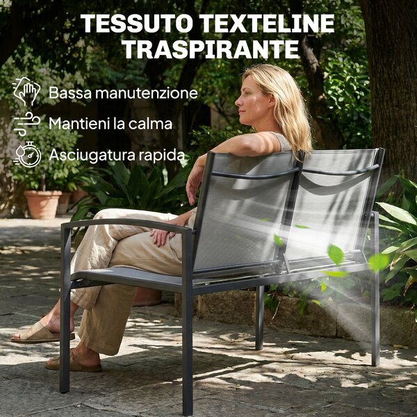 Outsunny panca da giardino in metallo, 2 posti, tessuto traspirante Texteline, colore grigio. | Aosom Italy
